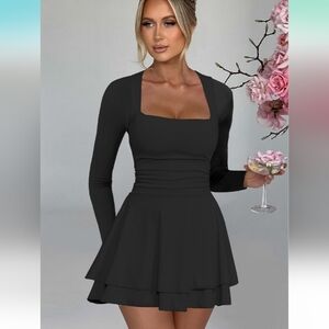 Kaximil Long Sleeve Square Neck ruffle Mini Dress Nwt Sz L